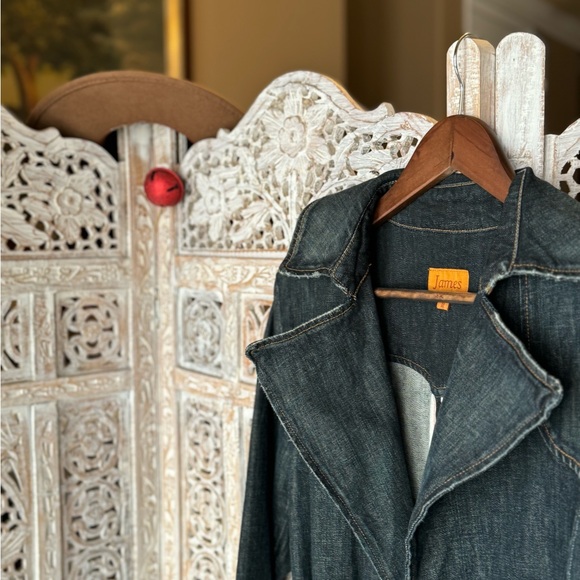 Great Jeans Jacket! Denim Knee length Trench Coat. PRISTINE CONDITION. - Picture 8 of 9